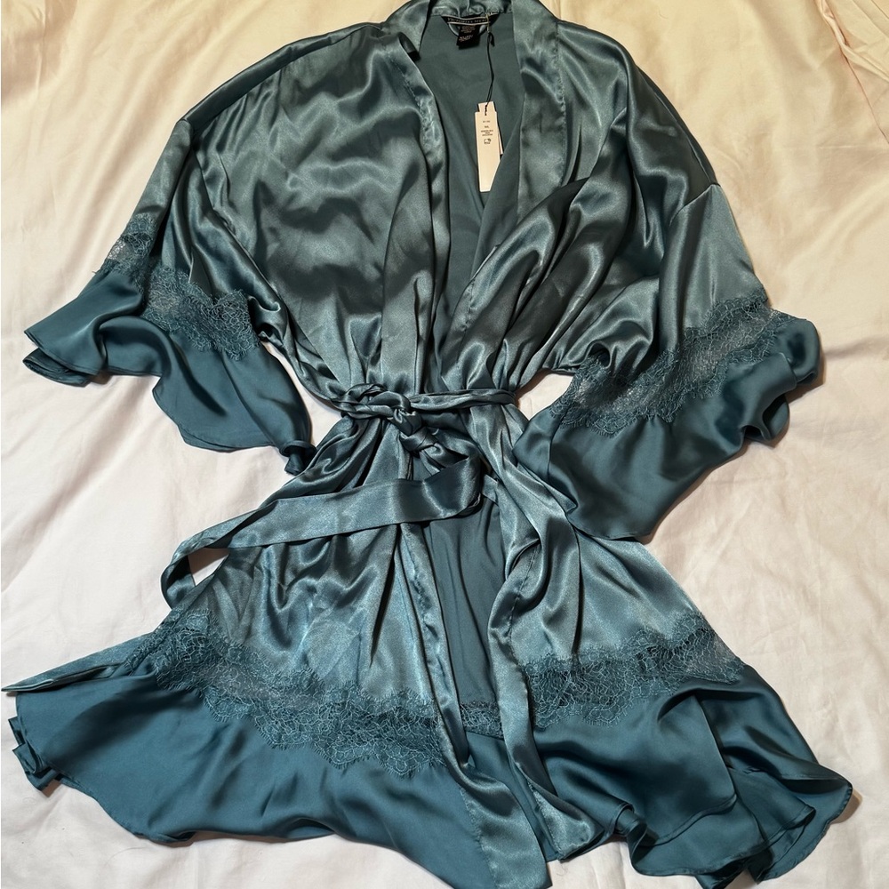 Victoria's Secret Teal Satin Lace Robe